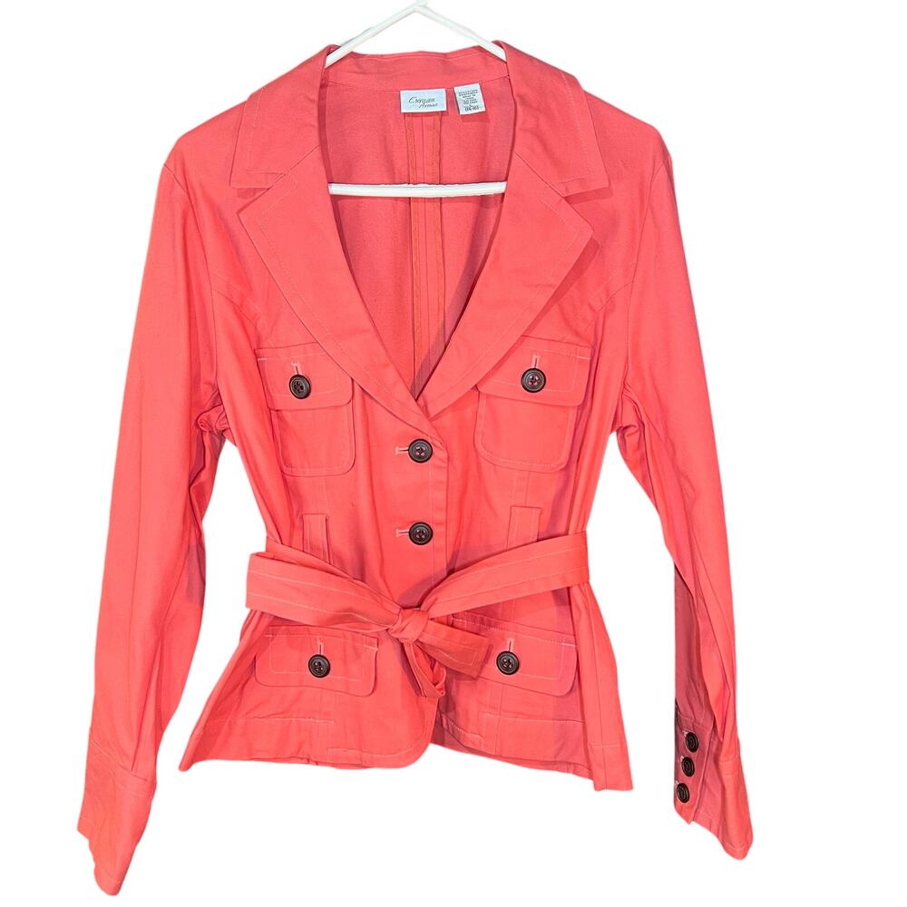 Soft Coral Utility Jacket with Waist Tie | Chic Feminine Layer Size Large